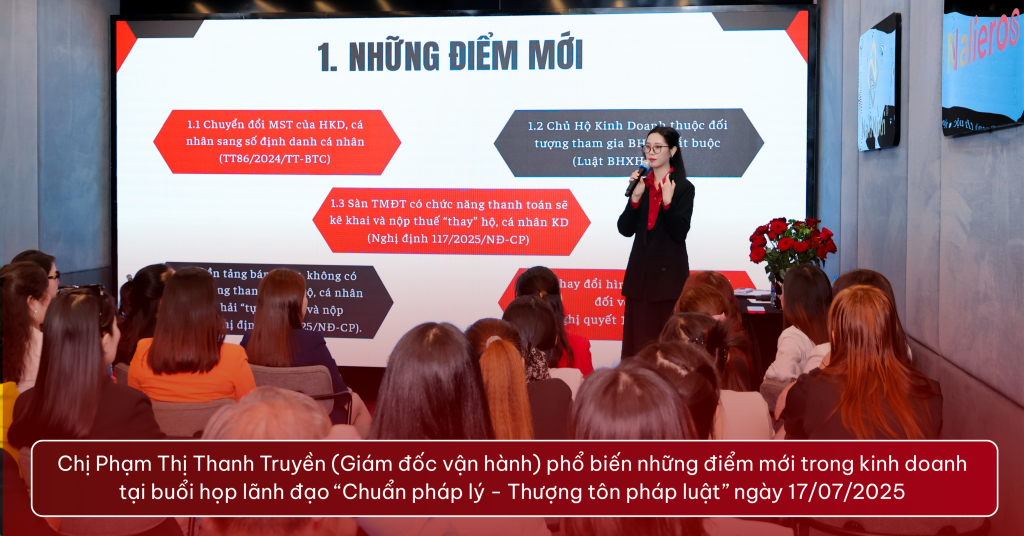 Chủ tịch Nguyễn Thị Mỹ Lệ và cuộc họp lãnh đạo Chuẩn pháp lý - Thượng tôn pháp luật Chị Phạm Thị Thanh Truyền (CEO) tại buổi họp lãnh đạo “Chuẩn pháp lý - Thượng tôn pháp luật” ngày 17/07/2025 tại toà Building Yến Na Group cùng Chủ tịch Nguyễn Thị Mỹ Lệ